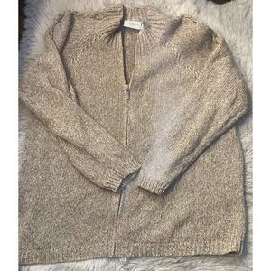 Liz Claiborne LizSport Women's tan Long Sleeve Full Zip Knit Sweater Size XL